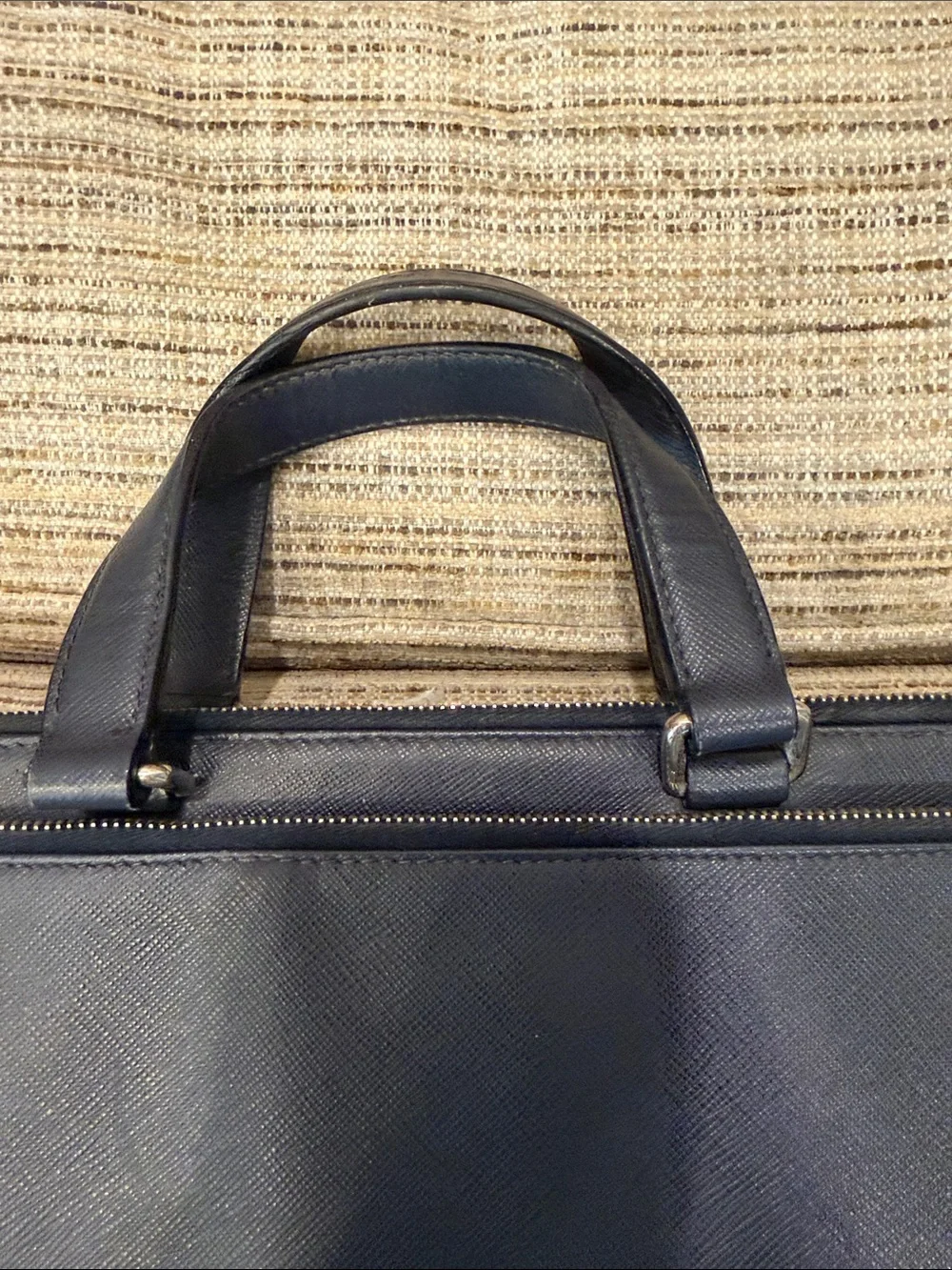 Prada Navy Saffiano Leather Work Briefcase
